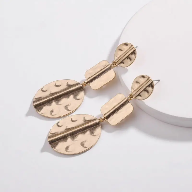 

Vintage Gold Hammered Zinc Alloy Geometric Earrings for Women Fashion Statement Earrings 2018