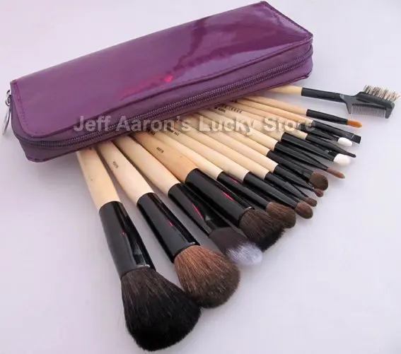 Новые 16 шт Фирменные Деревянные ручка синтетических волос кисти для макияжа косметический набор кистей для макияжа инструмент с фиолетовым мешком на молнии