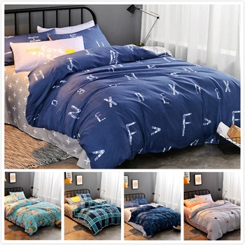 

Creative Blue Grey AB Side Duvet Cover 3/4 pcs Bedding Set Adult Big Size Bed Linens Queen King Double QUilt Pillow Case 180x220