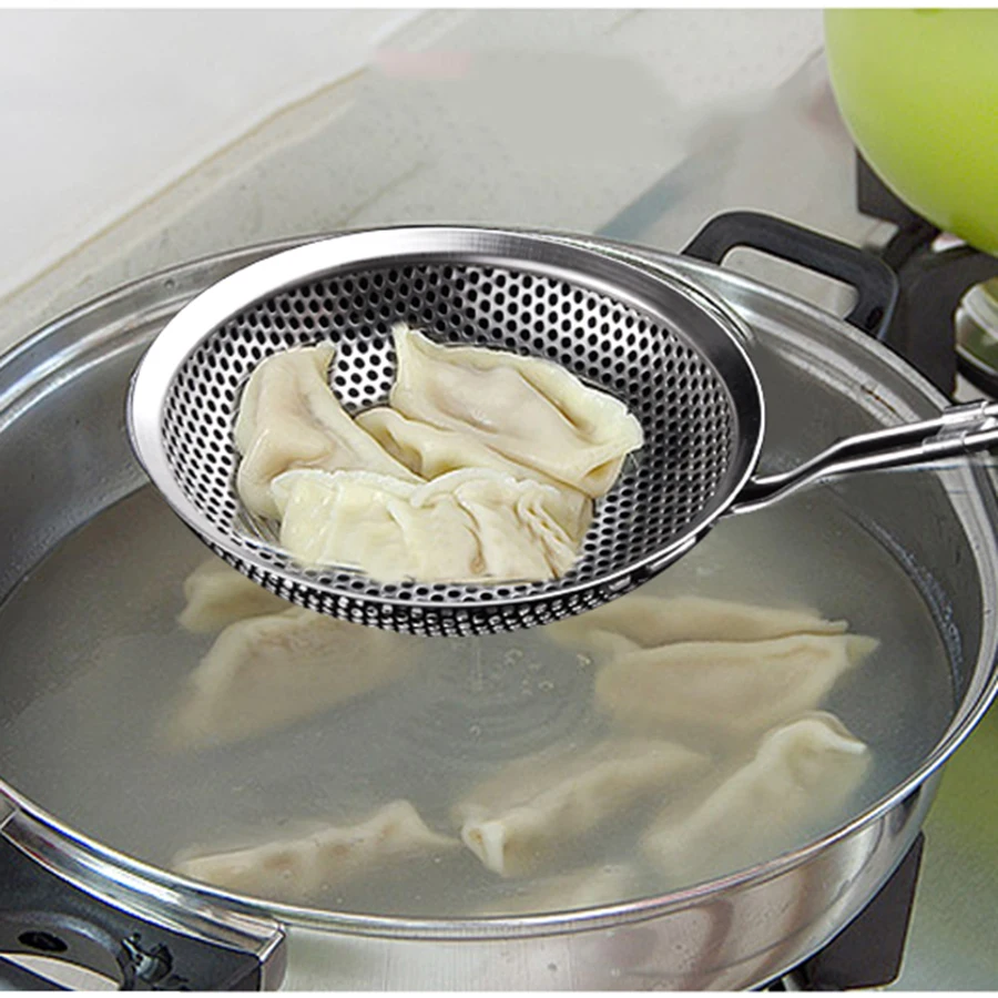 

Stainless Steel Filter Mesh Colander Kitchen Snap Strainer Spoon Colander Stainless Vergiet Su Tasarruf Cooking Tools 50N6025