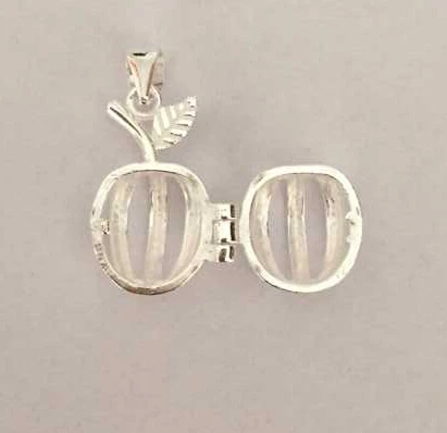 925 Silver Apple Style Pearl Gem Bead Locket Cage, Sterling Silver Pendant Mounting for DIY Bracelet Necklace Jewelry Charm 3