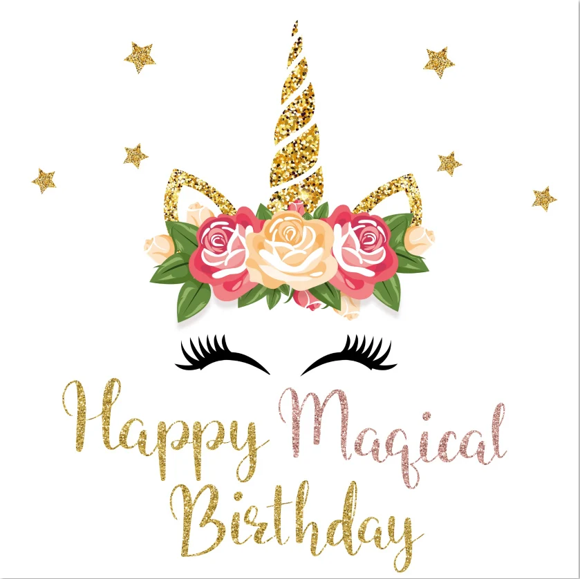 8x8ft magical happy birthday gold unicorn horn face stars