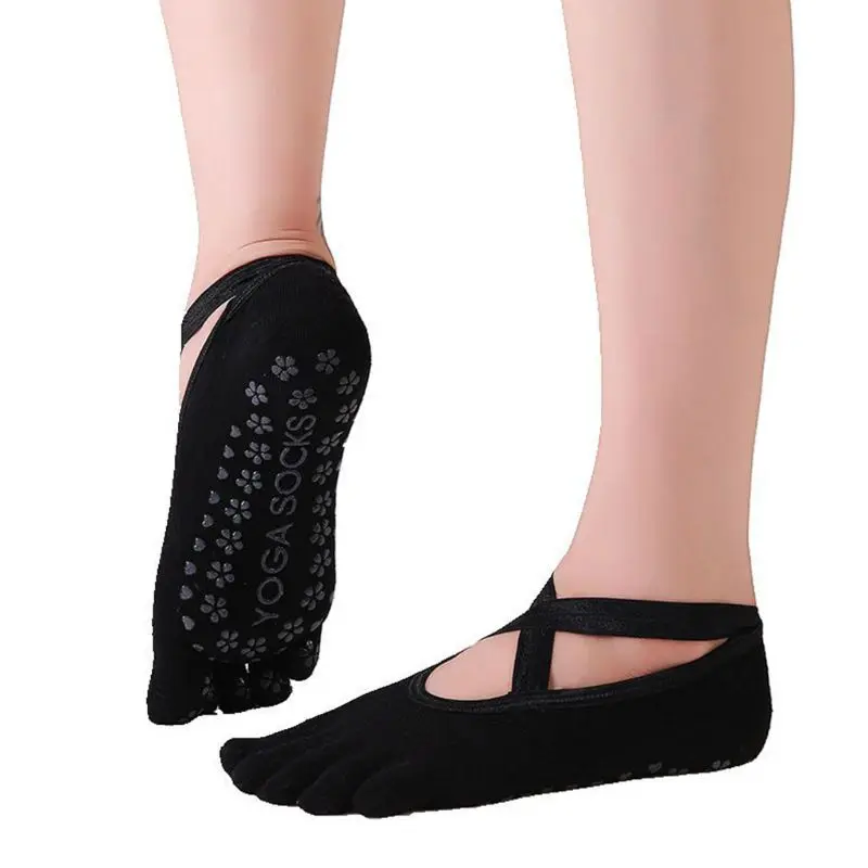 Профессиональные носки-тапочки для пилатеса для женщин и девочек; однотонные нескользящие носки с низким вырезом и перекрестными ремешками