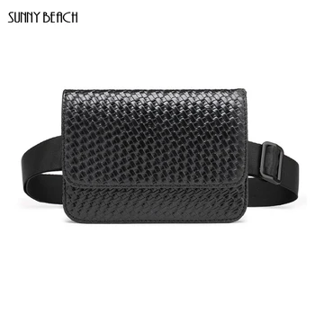 

SUNNY BEACH Waist Bag Women Waist Fanny Packs Belt Bag Luxury Brand Leather Chest Handbag Black Waistpack
