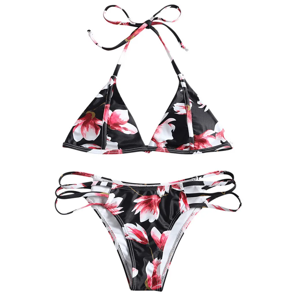 

ISHOWTIENDA Thong Push-Up Padded Bra 2 Pieces Bikini Set Biquini Monokini V-Neck Sexy Swimsuit Women Swimwear Beach Bathing S-L