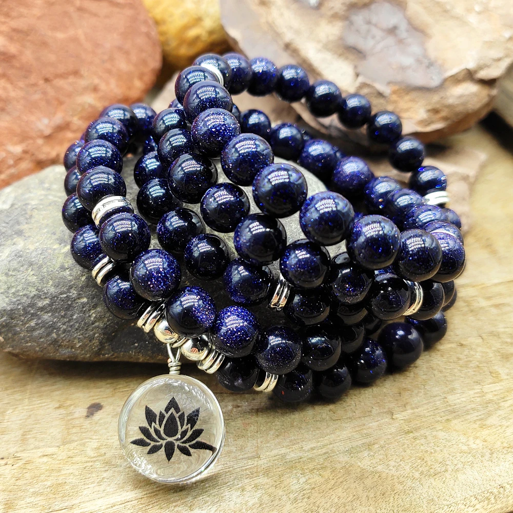 

Natural lapis lazuli Chakra 108 Buddha Mala Bracelet or Necklace Yoga Mala Stone Bracelet for Women Lotus Jewelry dropshipping