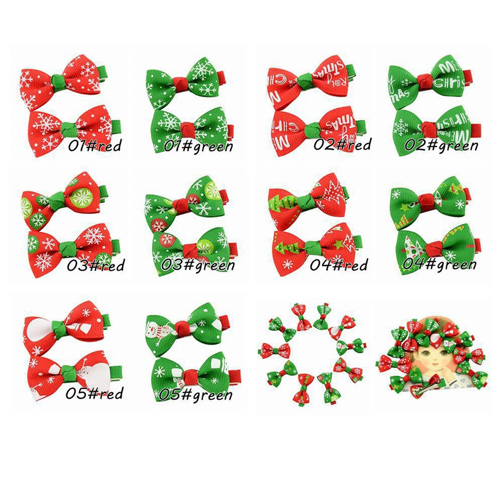 5pcs/lot 5*2.5cm Ribbed Print Ribbon Bow Christmas Decoration Children's Hair Clip Accessories headband flower DIY |