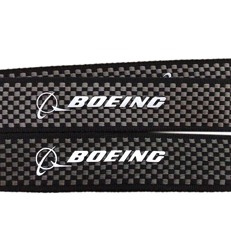 BOEING Airbus Lanyard for Pilot License ID Holder, Wide Black Mini Plaid Style with Metal Buckle for Flight Crew Airman