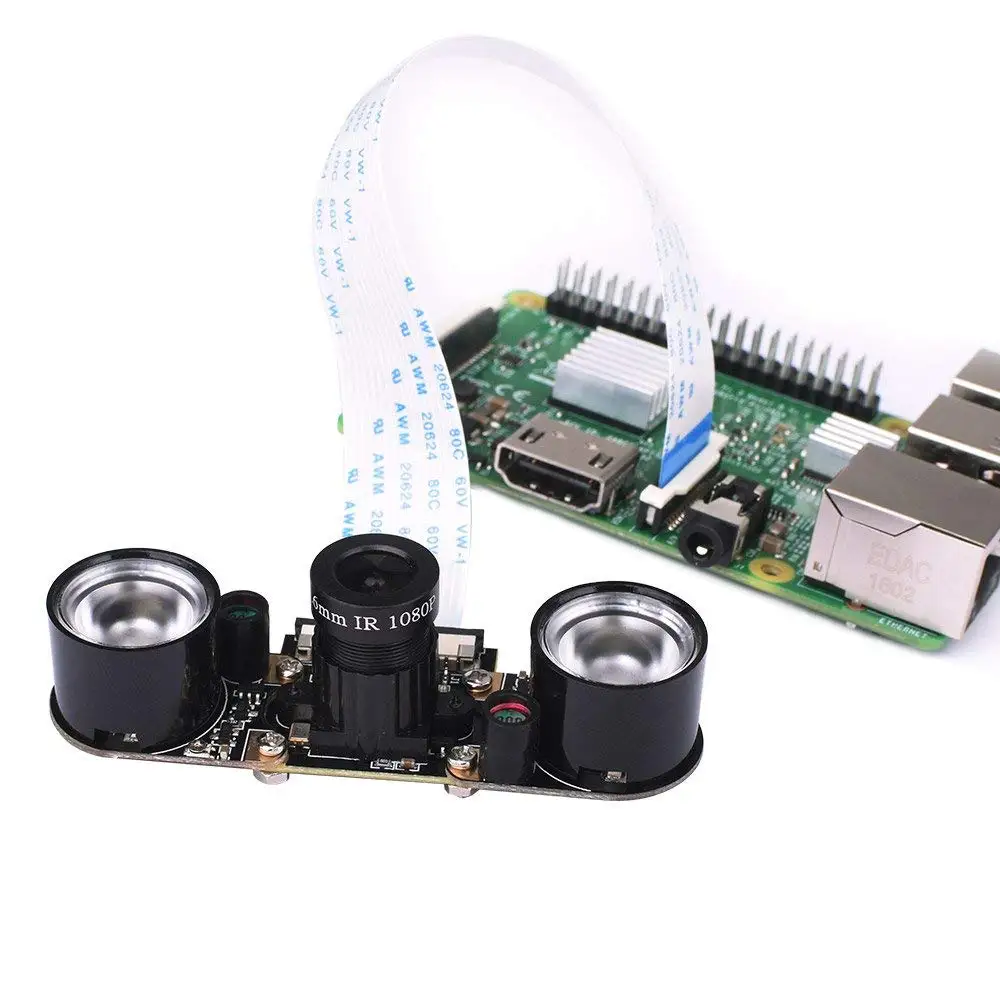 5MP камера для Raspberry Pi фокусная Регулируемая Ночная камера с 2 ИК-светильник+ кабели FCC для Raspberry Pi 3 B+ Модель B+/3/2