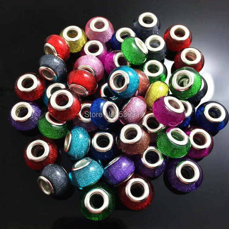 14 мм разноцветные блестящие бусины с большим отверстием, подходят для изготовления браслетов, 100 шт./лот