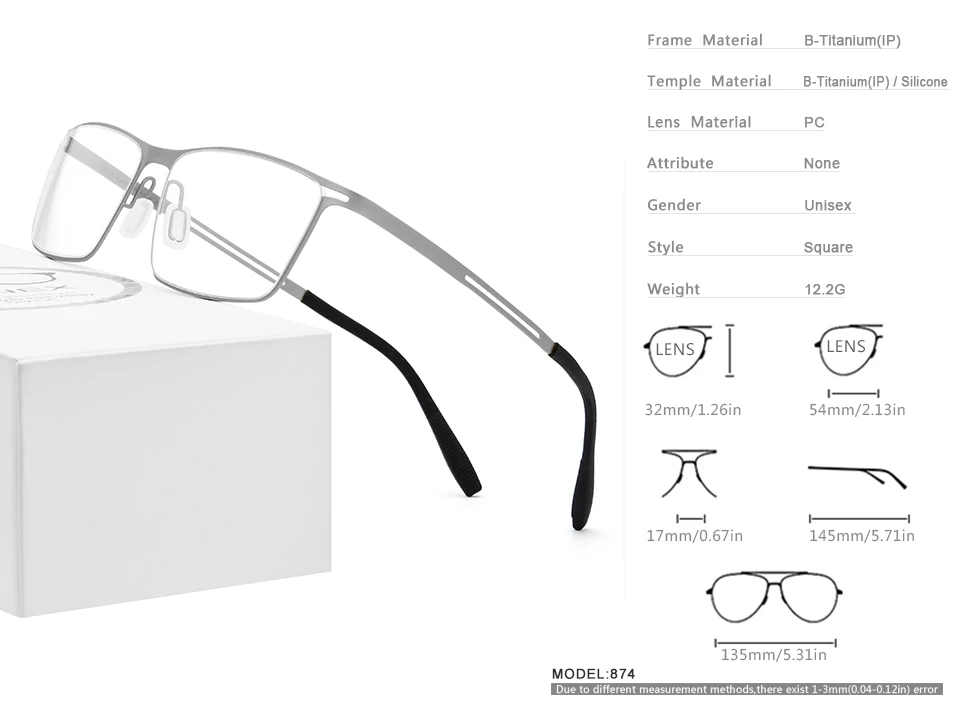 B титановая оправа для очков, мужские очки по рецепту,, ультралегкие, полностью эластичные, для близорукости, оптическая оправа, мужские очки без винтов, 874