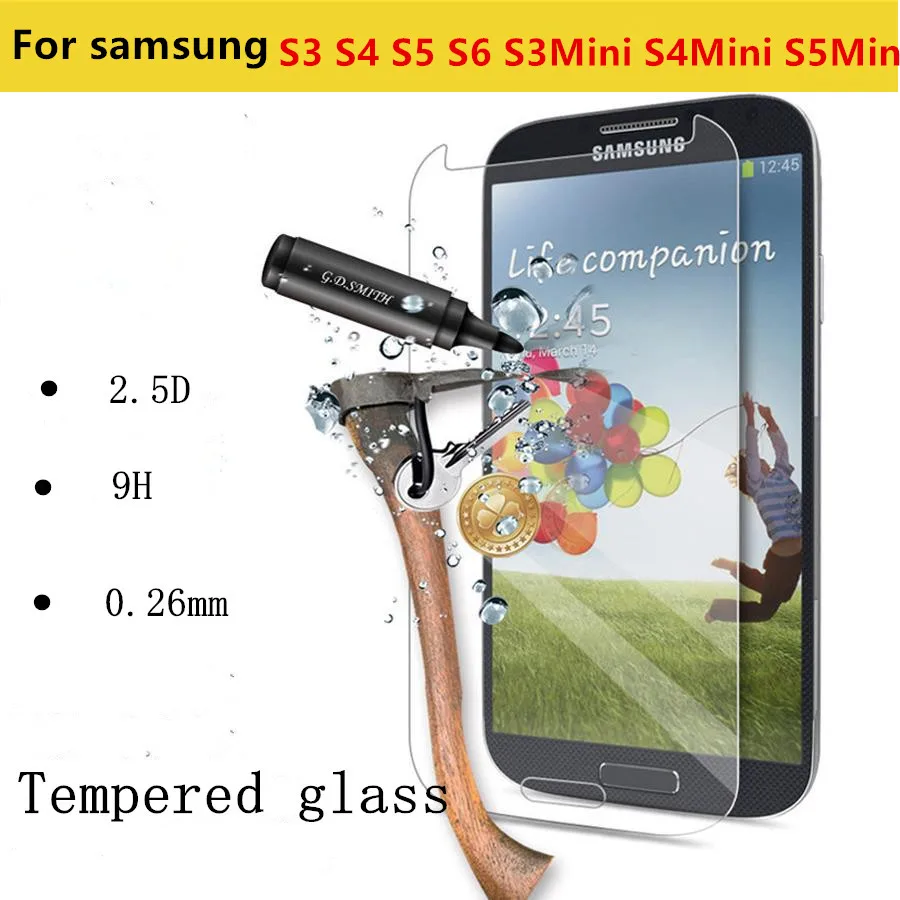 Premium 0.26mm 2.5D 9H Tempered Glass Film Explosion Proof Screen Protector for Samsung Galaxy S3 S4 S5 S6 S3mini S4mini S5mini