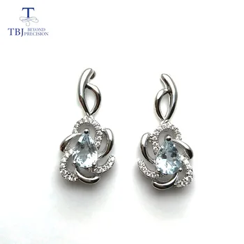 

TBJ,Flower earring with natural brazil aquamarine gemstone jewelry in 925 silver rose gold color sweet gift for girls women lady