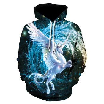 

Creative 3D animals with shiny white horse print hoodies and hip hop fun street hoodies with thin sweatshirts