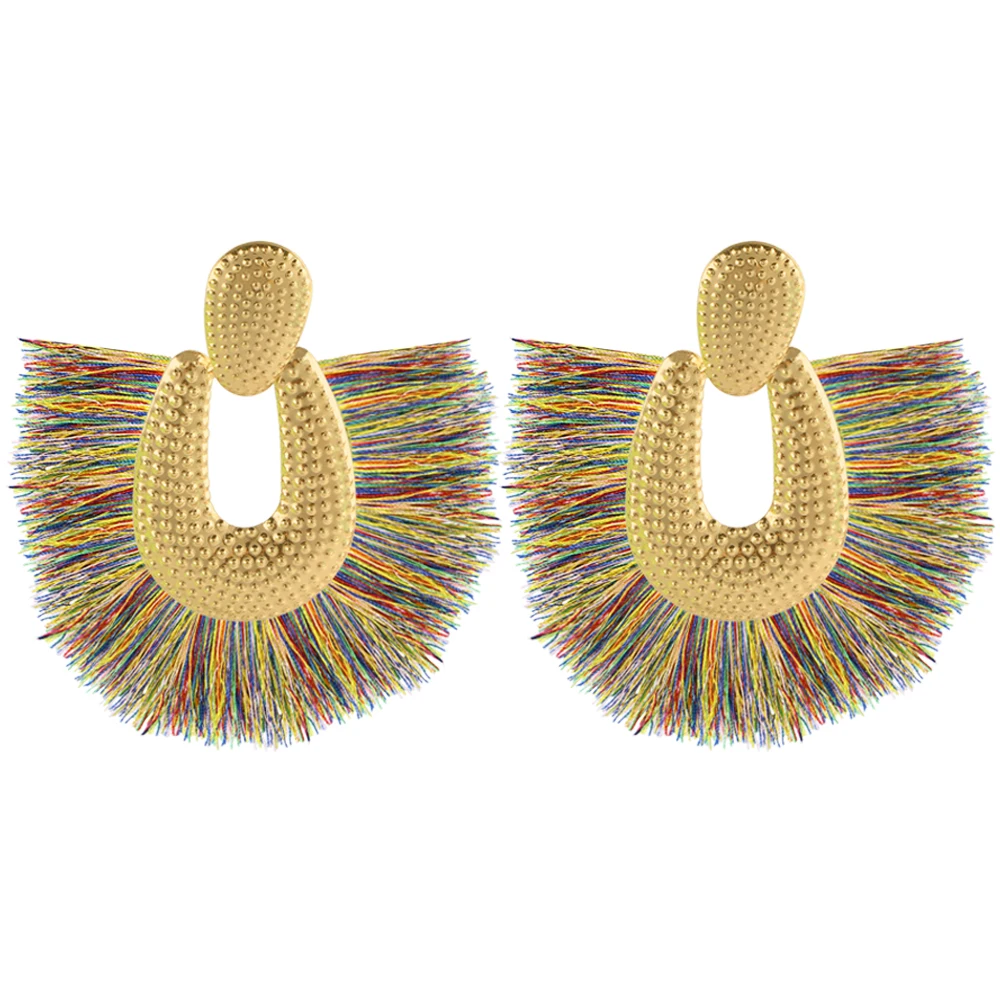 E5814Personality Women Big Tassel Drop Earrings Colorful Bohemia Dangle Earring Fashion Jewelry Ear Drop Special Design Gift CS28
