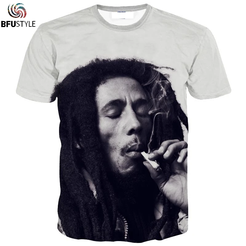 Bob Marley Футболка мужская 2019 Новая мода курить 3D печатных футболка Homme Повседневная