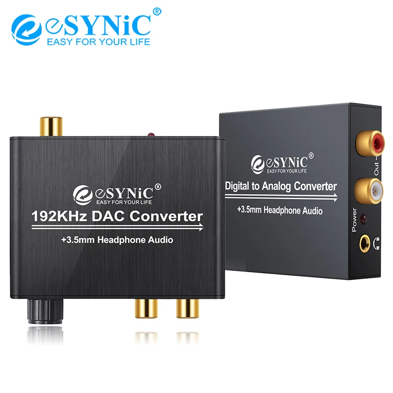 

eSYNiC 192kHz Audio DAC Converter RCA 3.5mm With Volume Control Digital Coaxial Toslink Optical To Analog L/R Aluminum Adapter