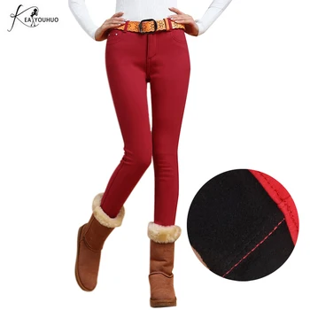 

2019 Winter Stretch Thick Warm Pants For Women High Waist Plus Size Black Pants Casual Slim Pencil Pants joggers Womens Trousers