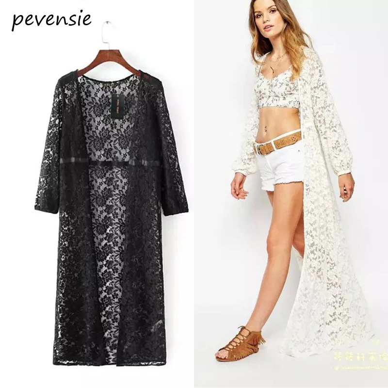 Donne di stile di modo lungo kimono cardigan di pizzo frange delle signore  manica lunga camicette bianco nero puro maxi kimono protezione solare  camicie|8-002| - AliExpress