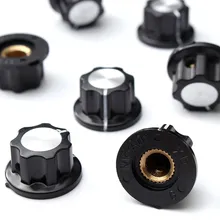 10 шт. ручки управления потенциометром 6 мм отверстие 16 мм Топ Черный Серебряный тон потенциометры Пассивные компоненты