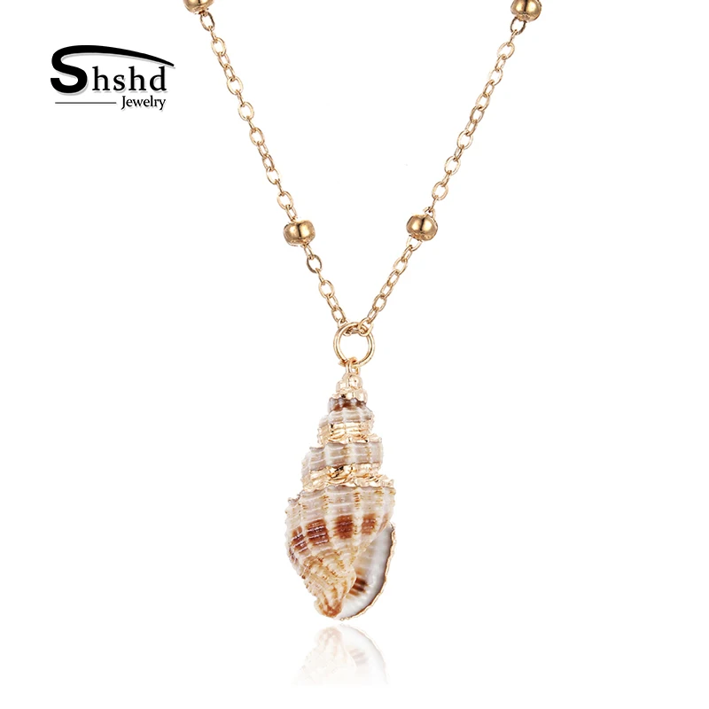 

Boho Shell Pendant Necklace for Women Gold Chain Charm Summer Beach Style Natural Seashell Conch Choker Collare Necklace Jewelry