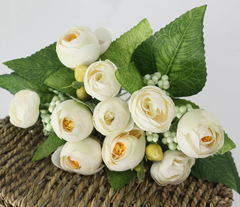 Flone 10 Head Artificial Tea Rose Flower Bouquet Silk Flower Simulation Tea Rose Fake Flower Wedding Home Party Decor Flores (1)