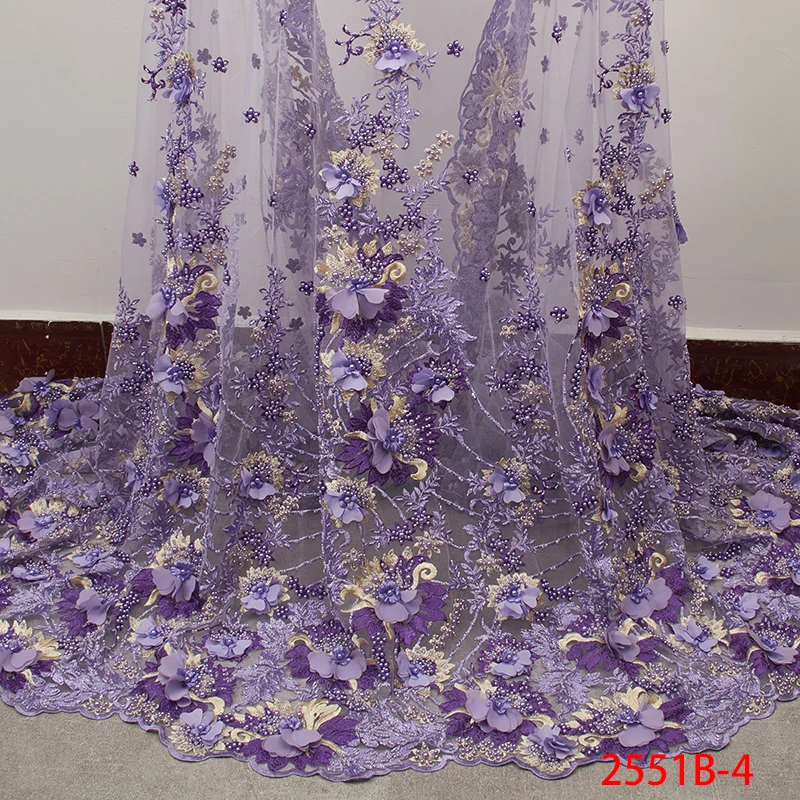 

Latest African Lace Fabric High Qulaity African Bridal Handmade Beads Lace Embroidery Lace Trim For African Dress PGC2551B-2