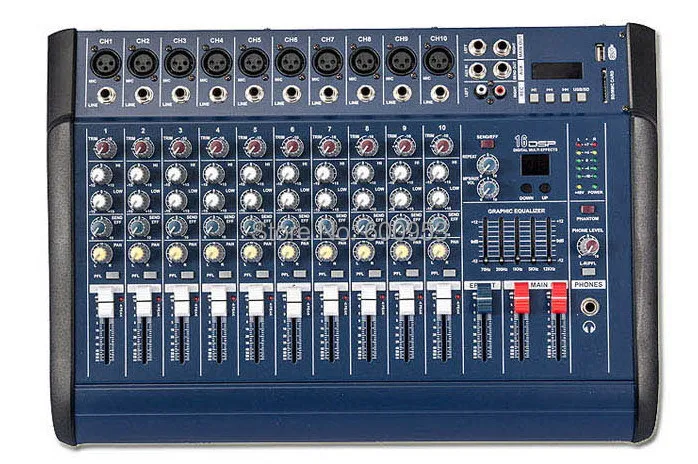 Professional 1000W 10 Channel DJ & Karaoke Powered Mixer Mixing console Amplifier Amp with USB 48v Phantom Power 16DSP