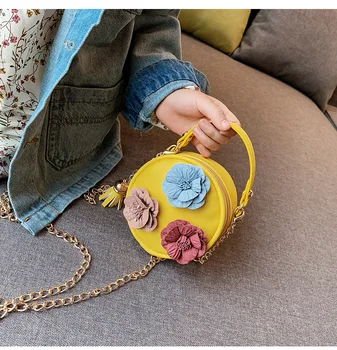 

Women Round Handbag Tote Cute Kids Princess Flower Crossbody Bags Girls Clutch Purse Hand Bags Children Purses Shoulder Bag