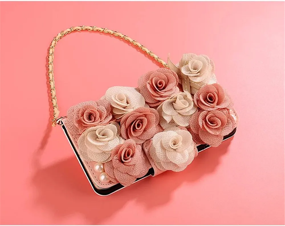 Роскошные модные сумки дизайн 3D Жемчужная роза Флип Бумажник кожаный чехол для iPhone 11 Pro XS Max XR X 8 7 6 6S Plus
