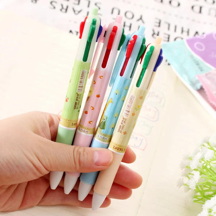 

40pcs Cute Pets Forest 4 In 1 Colorful Ballpoint Pen Kawaii Student Multi Functional Colour Writing Ball Pen Kids Gift Wholesale