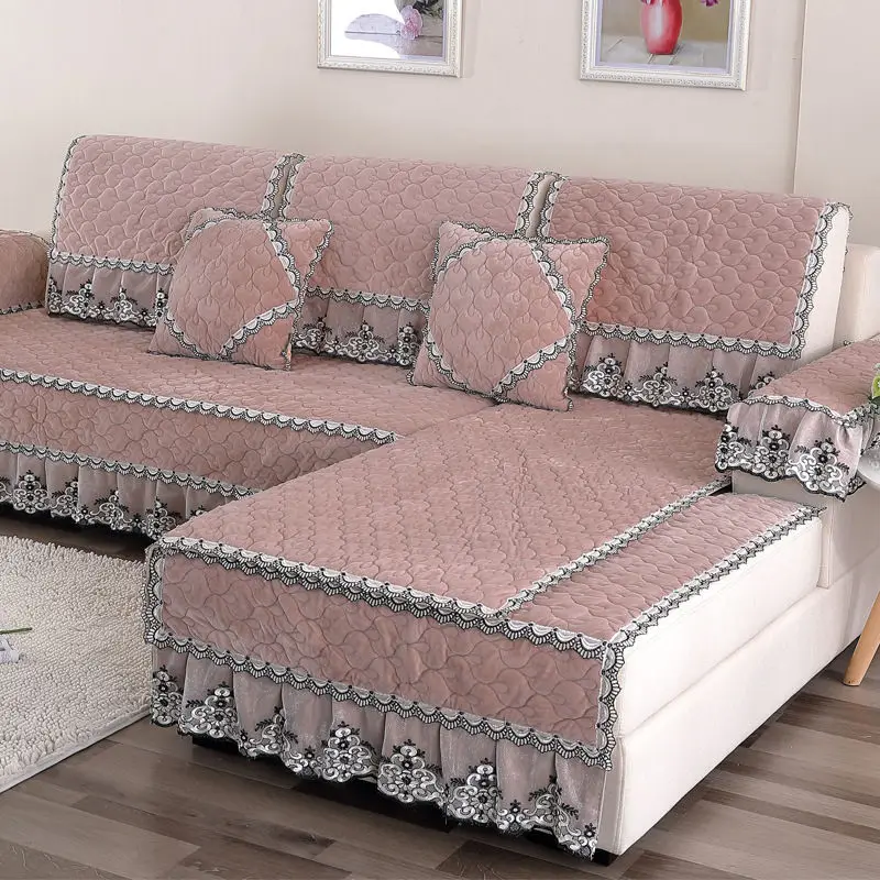 Водонепроницаемый стеганый диван-накидка с кружевной вышивкой, роскошный диван-юбка, подходит для гостиной, дивана, украшения, различные стили - Цвет: 08
