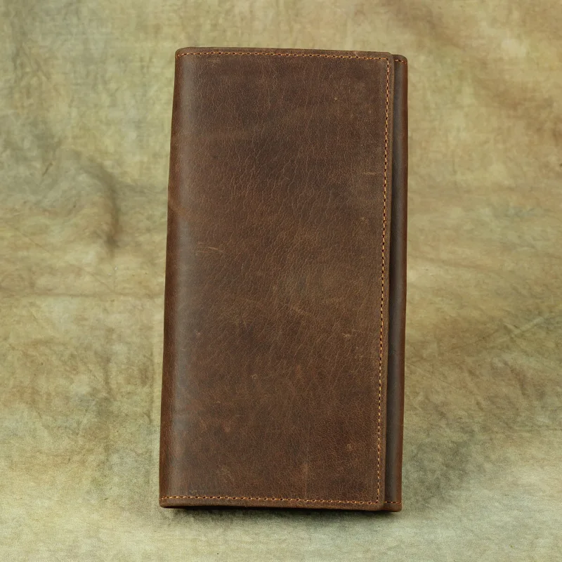 

2019 men 100% genuine leather wallet handmade purse Vintage Cowhide long Simple wallets for men gift brown clssic