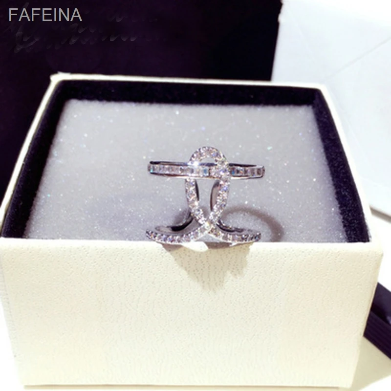 

FAFEINA New Fashion Adjustable Rings For Women Wedding Rings Silver Color Rhinestone Open Rings For Ladys