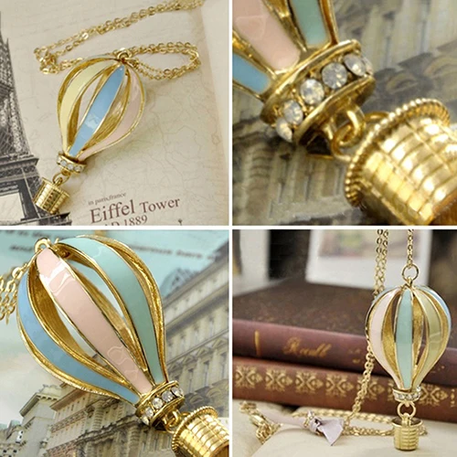 

Fashion Colorful Hot Air Fire Balloon Pendant Long Necklace Charm Sweater Chain