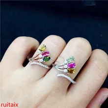 KJJEAXCMY joyería fina S925 turmalina rosa de plata, joyería de anillo de tres gemas para mujer poste de paquete de gemas naturales.