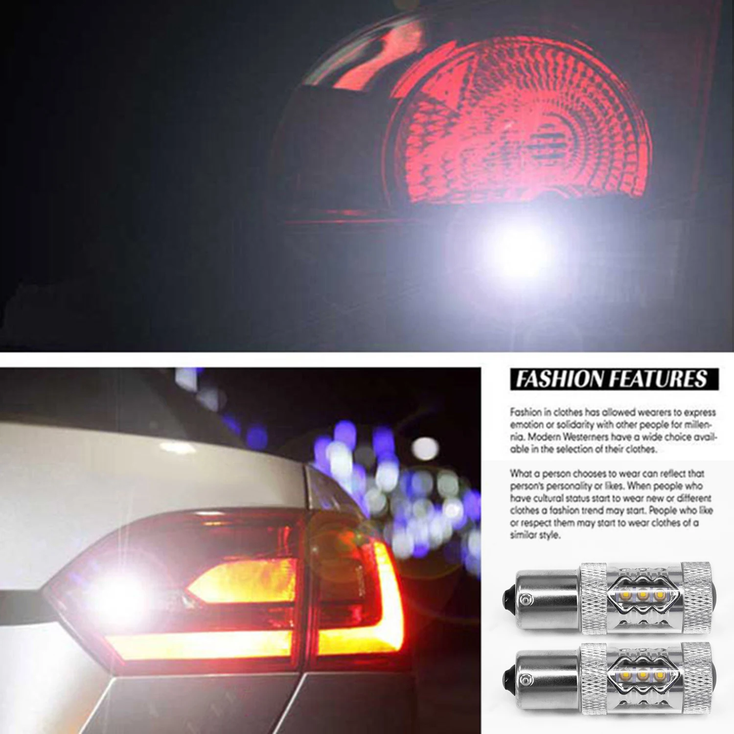 2* 80W DC12V LED 1156 BA15S P21W Car Backup Reverse Signal Lights Lamps Canbus