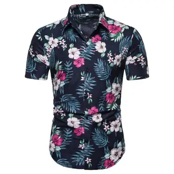 

Summer Hawaiian Shirt for Men clothing Short sleeve Slim fit Casual Flower Social Men Shirt Blouse Men New