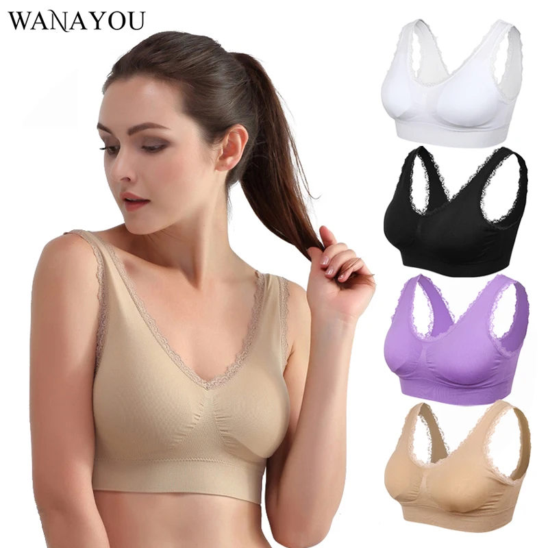 

WANAYOU Women Lace Sports Bras, Breathable Fitness Yoga Bras, Sports Top Underwear, Gym Athletic Vest M-3XL Plus Size
