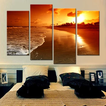 

Drop-Shipping 4 Pieces Unframed Wall Art Canvas Print Poster Home Decor Modular Painting Beautiful Sea Sunset Landscape Quadros