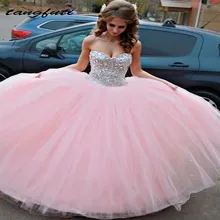 Блеск кристаллов Пышное Платье с длинным Милая бальное платье розовый Quinceanera платья vestidos de 15 anos сладкий 16 платье