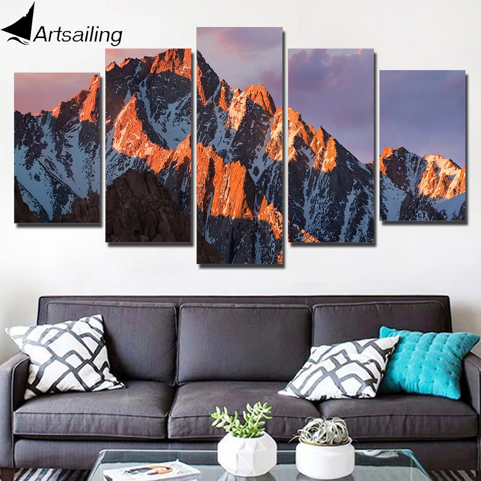 Toile Imprimee Hd 5 Pieces Images Murales De Montagne Enneigee Pour Salon Peinture Moderne Sur Toile Livraison Gratuite Ny 7421c Aliexpress
