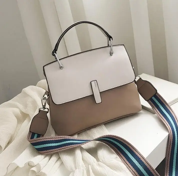 Разноцветная женская сумка-тоут, модная новая качественная женская сумка из искусственной кожи, Вместительная женская сумка через плечо - Цвет: White Khaki