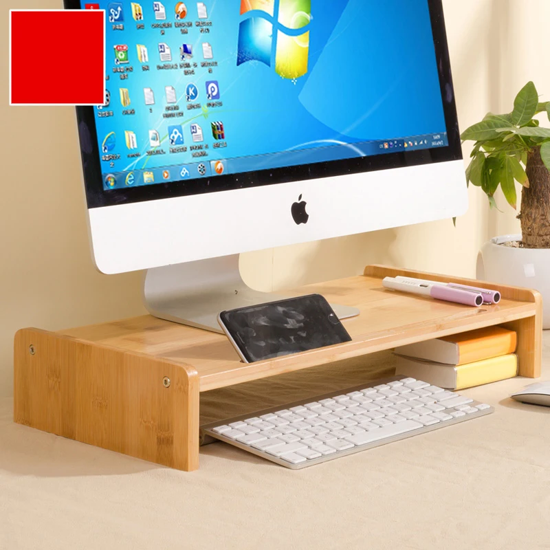 Bamboo Wood Monitor Stand Computer Riser With Storage Organizer