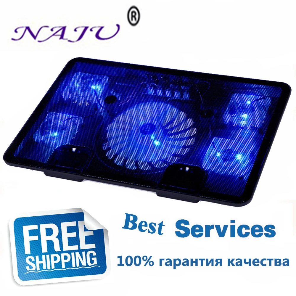 

NA JU Brand 5 Fan 2 USB Laptop Cooler Cooling Pad Base LED Notebook Cooler Computer USB Fan Stand For Laptop PC Video 10-17