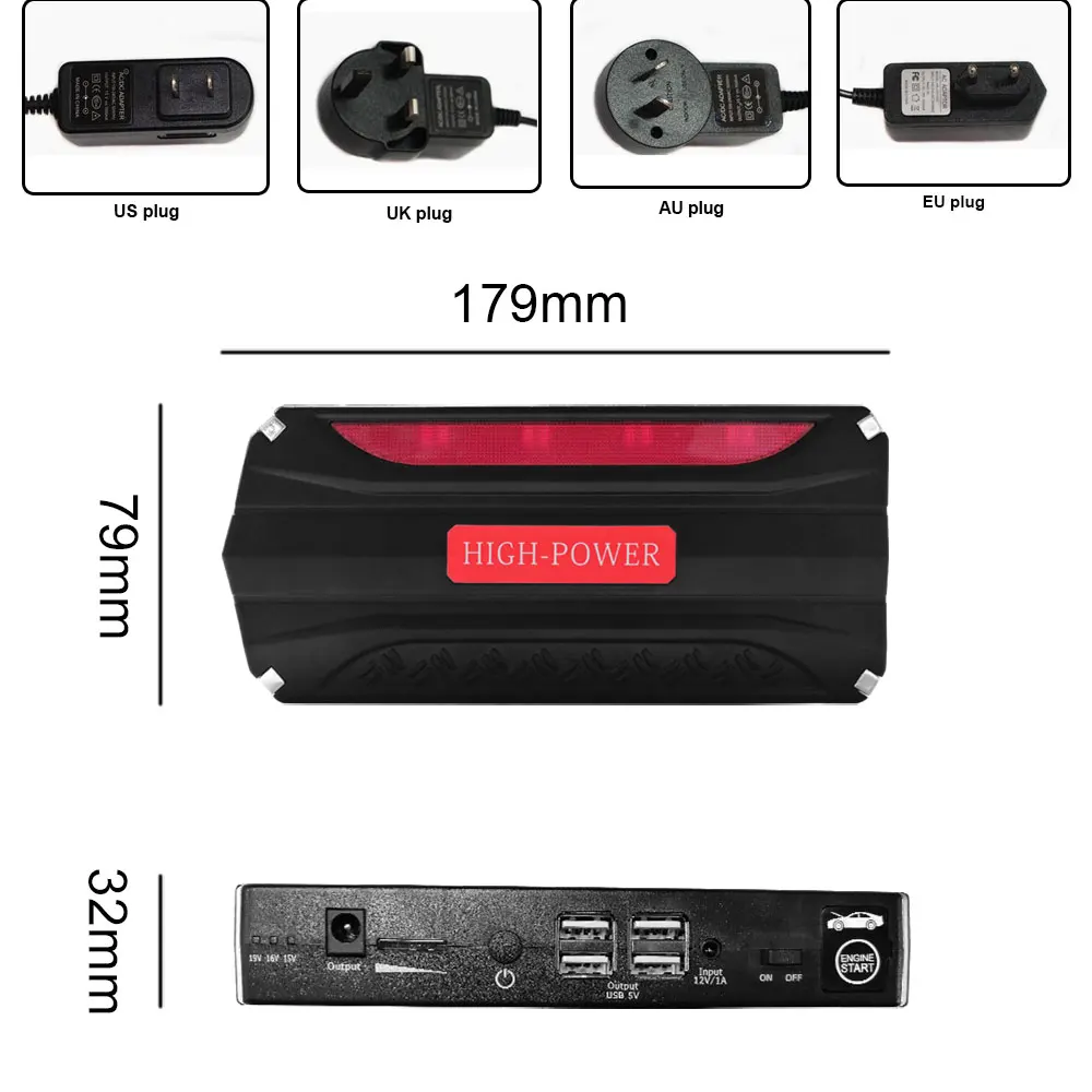 Портативный автомобильный стартер Power Bank USB 600A 12V 68800mAh Высокая емкость пусковое