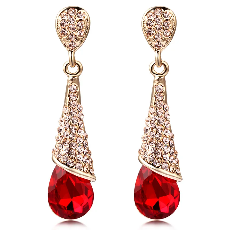 female fashion earring long design red crystal the bride accessories