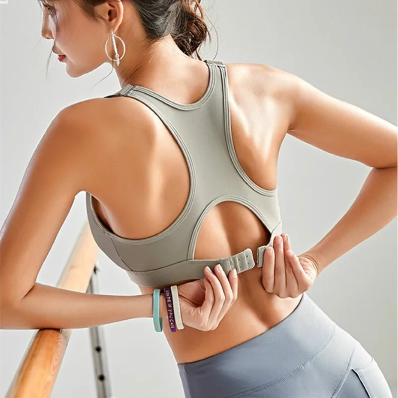 

New Adjustable Back Buckle Yoga Bra Sexy Women Wide Shoulder Strap Sports Bra Push Up Running Shockproof Fitness Underwear