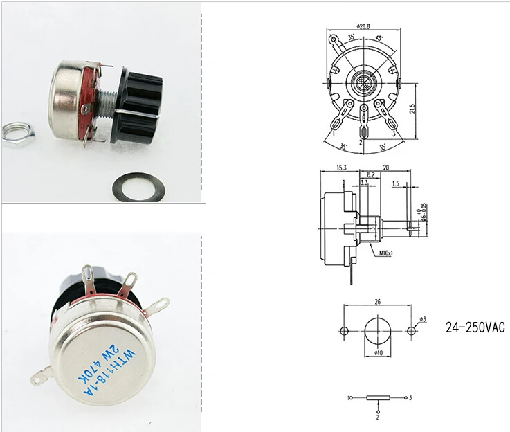 WTH118-1A 2 Вт 470K Ом вращающийся конический потенциометр с ручкой 2 Вт для сопротивления входного твердотельного реле SSR