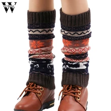 Потрясающие теплые зимние женские вязаные гетры с рождественским оленем в стиле пэчворк